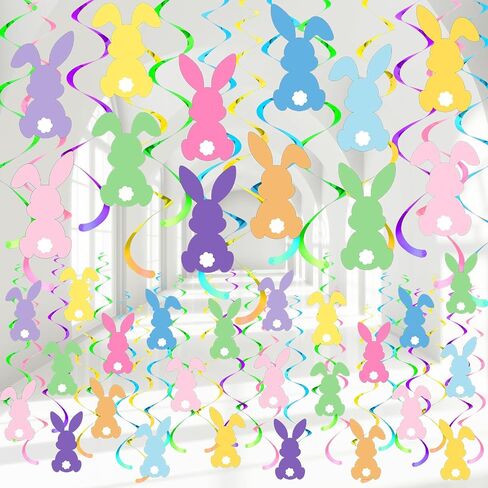 72 PCS Bunny Easter Hanging Dovirm Decirts Happy Bunny Hanging Dwirl Decorations Decorations Colorful Faster Party الحلي للمنزل لوازم العطلة المكتبية الداخلية in Kuwait