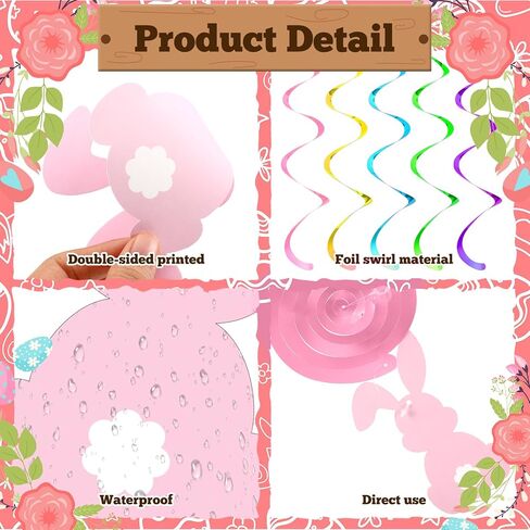 72 PCS Bunny Easter Hanging Dovirm Decirts Happy Bunny Hanging Dwirl Decorations Decorations Colorful Faster Party الحلي للمنزل لوازم العطلة المكتبية الداخلية in Kuwait