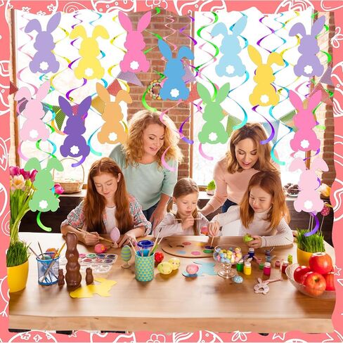 72 PCS Bunny Easter Hanging Dovirm Decirts Happy Bunny Hanging Dwirl Decorations Decorations Colorful Faster Party الحلي للمنزل لوازم العطلة المكتبية الداخلية in Kuwait