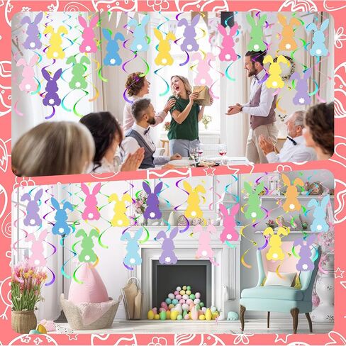 72 PCS Bunny Easter Hanging Dovirm Decirts Happy Bunny Hanging Dwirl Decorations Decorations Colorful Faster Party الحلي للمنزل لوازم العطلة المكتبية الداخلية in Kuwait