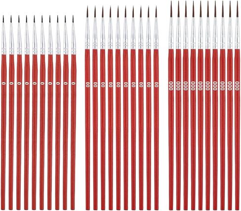30pcs Detail Paint Brushes Set, 0#00#000 Fine Tip Skinny Paint Mini Tiny Miniature Fine Small Paint Liner Brush for Crafts Miniature Painting Classroom Watercolor Acrylic Art Face Painting (Red) in Kuwait