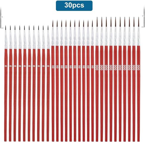 30pcs Detail Paint Brushes Set, 0#00#000 Fine Tip Skinny Paint Mini Tiny Miniature Fine Small Paint Liner Brush for Crafts Miniature Painting Classroom Watercolor Acrylic Art Face Painting (Red) in Kuwait