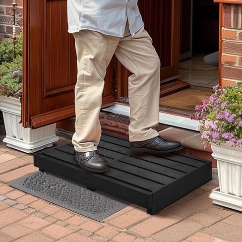 Indoor Wooden Step Stool 3.5'' Height, Outdoor Steps with Non Slip Pads, Step for Outside, Safety Stepping Stool for Bathroom, Kitchen, Bed (Black) in Saudi Arabia