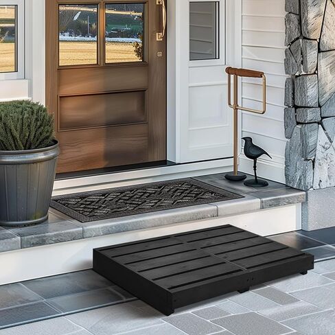 Indoor Wooden Step Stool 3.5'' Height, Outdoor Steps with Non Slip Pads, Step for Outside, Safety Stepping Stool for Bathroom, Kitchen, Bed (Black) in Saudi Arabia