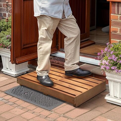 Indoor Wooden Step Stool 3.5'' Height, Outdoor Steps with Non Slip Pads, Step for Outside, Safety Stepping Stool for Bathroom, Kitchen, Bed (Black) in Saudi Arabia