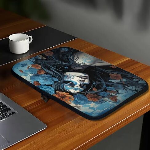 Blue Sugar Skull Women Orange Flower Laptop Sleeve Protective Computer Carrying Case for 10-17 inch Notebook/Tablet in Saudi Arabia