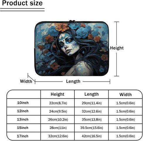 Blue Sugar Skull Women Orange Flower Laptop Sleeve Protective Computer Carrying Case for 10-17 inch Notebook/Tablet in Saudi Arabia