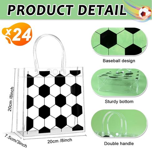 24Pcs Soccer Clear PVC Gift Bags With Handles Bulk Sport Theme Goodie Treat Candy Bags Team Present Wrap Tote Bags for Boys Birthday Party Favor Baby Shower Decorations Supplies in Saudi Arabia