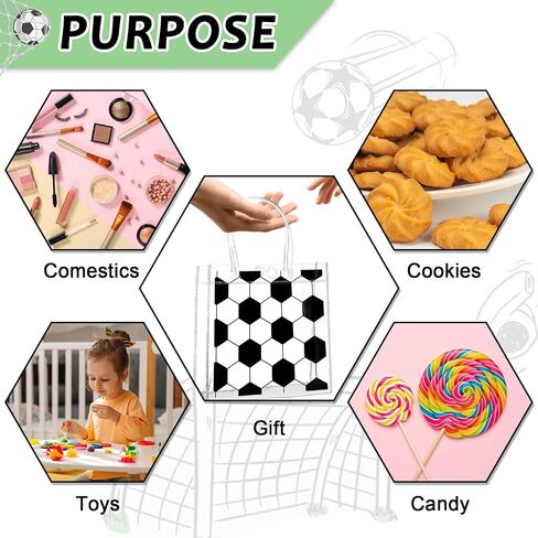 24Pcs Soccer Clear PVC Gift Bags With Handles Bulk Sport Theme Goodie Treat Candy Bags Team Present Wrap Tote Bags for Boys Birthday Party Favor Baby Shower Decorations Supplies in Saudi Arabia