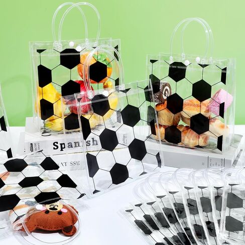 24Pcs Soccer Clear PVC Gift Bags With Handles Bulk Sport Theme Goodie Treat Candy Bags Team Present Wrap Tote Bags for Boys Birthday Party Favor Baby Shower Decorations Supplies in Saudi Arabia