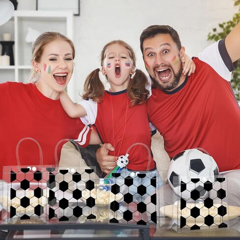 24Pcs Soccer Clear PVC Gift Bags With Handles Bulk Sport Theme Goodie Treat Candy Bags Team Present Wrap Tote Bags for Boys Birthday Party Favor Baby Shower Decorations Supplies in Saudi Arabia