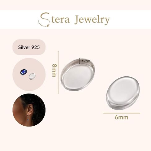 925 Sterling Silver Bezel Cups - Set of 12 Pendant Tray - 6x8mm Sterling Silver Oval Blank Bezel - Cabochons for Jewelry Making - DIY Jewelry Supplies for Pendants and Earrings in Saudi Arabia