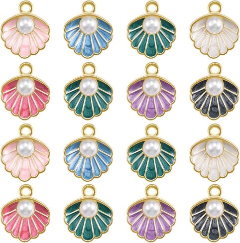 30Pcs Imitation Pearl Clam Shell Charms Alloy Enamel Seashell Beach Ocean Theme Pendant for Diy Crafts Earrings Bracelet Keychain Jewelry Making Supplies in Kuwait