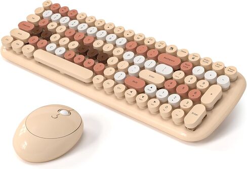 Wireless Keyboard and Mouse Combo, MOWUX - Modern Compact Layout, Colorful Compact Candy Mouse and Retro Round Keyboard Set with Cover, for PC/Laptop/Windows/Mac - Off-White Colorful in Saudi Arabia