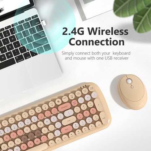 Wireless Keyboard and Mouse Combo, MOWUX - Modern Compact Layout, Colorful Compact Candy Mouse and Retro Round Keyboard Set with Cover, for PC/Laptop/Windows/Mac - Off-White Colorful in Saudi Arabia