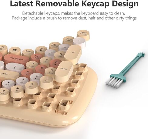 Wireless Keyboard and Mouse Combo, MOWUX - Modern Compact Layout, Colorful Compact Candy Mouse and Retro Round Keyboard Set with Cover, for PC/Laptop/Windows/Mac - Off-White Colorful in Saudi Arabia