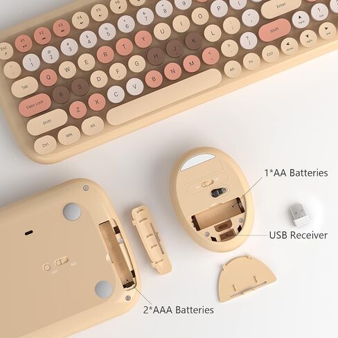 Wireless Keyboard and Mouse Combo, MOWUX - Modern Compact Layout, Colorful Compact Candy Mouse and Retro Round Keyboard Set with Cover, for PC/Laptop/Windows/Mac - Off-White Colorful in Saudi Arabia