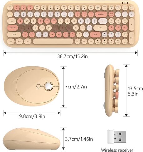 Wireless Keyboard and Mouse Combo, MOWUX - Modern Compact Layout, Colorful Compact Candy Mouse and Retro Round Keyboard Set with Cover, for PC/Laptop/Windows/Mac - Off-White Colorful in Saudi Arabia