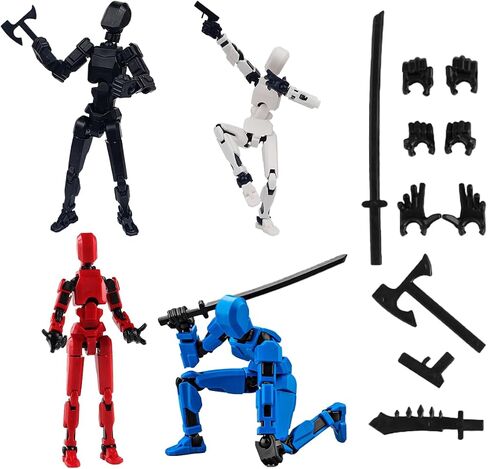 4PCS T13 Action Figures Set Lucky 13 Action Figure Multi-Jointed Movable Toy for Kids(DIY Black-White-red-Blue) in Saudi Arabia