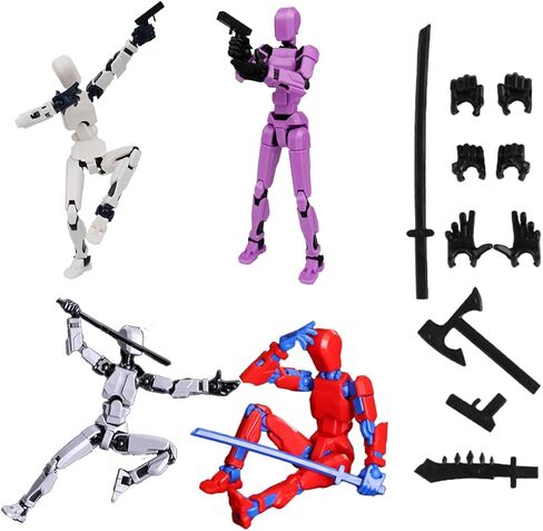 4PCS T13 Action Figures Set Lucky 13 Action Figure Multi-Jointed Movable Toy for Kids(DIY Black-White-red-Blue) in Saudi Arabia