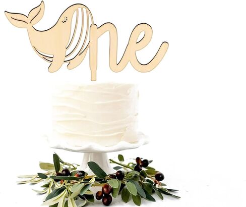 Wooden Whale One Cake Topper ، Baby 1st Birthday Cake Decoration One One Ocean Ocean Ocean Birthday Party Wooden Table Cake Decoration (Whale) in Kuwait