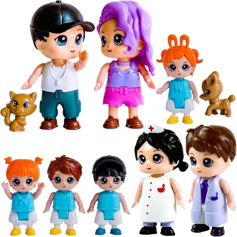 FUNERICA Dollhouse People Figures Playset - Adorable Dollhouse Family Members with Pets, Doctor, and Nurse. Little People Figures Doll House Accessories Toys in Kuwait