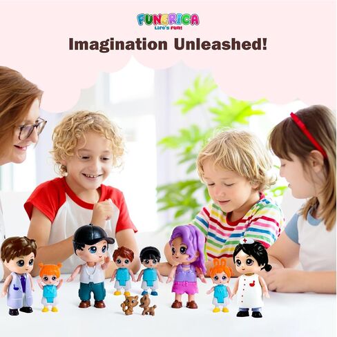 FUNERICA Dollhouse People Figures Playset - Adorable Dollhouse Family Members with Pets, Doctor, and Nurse. Little People Figures Doll House Accessories Toys in Kuwait