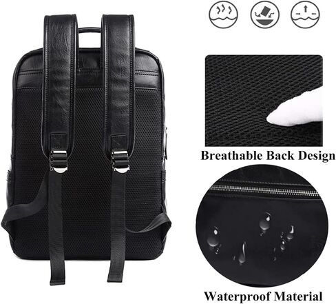 CHAO RAN Vintage Leather Laptop Backpack for Men, Large Waterproof Travel Black Rucksack, Work Knapsack Fit up to 16 inch Laptop, Business Backpack for commute College (Black) in Kuwait
