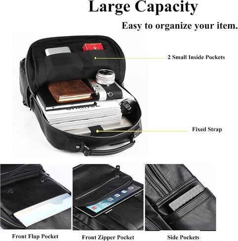 CHAO RAN Vintage Leather Laptop Backpack for Men, Large Waterproof Travel Black Rucksack, Work Knapsack Fit up to 16 inch Laptop, Business Backpack for commute College (Black) in Kuwait