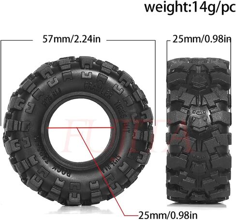 Fujita 1.0 ‘'Crawler Tyre 57 * 26mm مع إدراج سيليكون محسّن من أجل Trx4M F-150 محوري XC-1 RTR SCX24 AX24 FMS FCX24 1/18 1/24 RC Crawler Upgrade (Green) in Kuwait