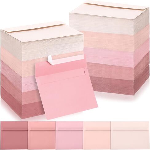Zhanmai 400 Pack A7 Envelopes Bulk for Invitation 5 x 7 Self Adhesive Envelopes Gradient Colored for Gift Cards, Wedding, Greeting Letters, Mother's, Birthday Party 5.25 x 7.25 In, 120 GSM(Pink) in Kuwait