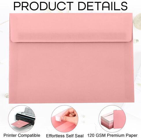 Zhanmai 400 Pack A7 Envelopes Bulk for Invitation 5 x 7 Self Adhesive Envelopes Gradient Colored for Gift Cards, Wedding, Greeting Letters, Mother's, Birthday Party 5.25 x 7.25 In, 120 GSM(Pink) in Kuwait