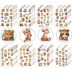 Cute Tiger Stickers for Kids 32Sheets: 500Counts Waterproof Tiger Stickers for Toddlers, Zoo Animal Stickers, Preschool Sticker Sheets for Birthday Gifts Classroom Reward DIY Crafts Decorations