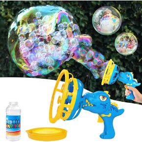 Bubble Gun Bubble Machine Dinosaur Bubble Blower Toy for Kids and Toddlers Bubble in Bubble Gun Party Favors Birthday Christmas Easter Gift for 3 4 5 6 7 8 9 Years Old Boys and Girls (Green+Yellow)