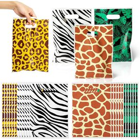 Animal Print Party Favor Bags - 60Pcs Zoo Print Goody Candy Treat Gifts Bags, Summer Jungle Safari Themed Party Decorations for Kids Girls Boys Birthday Baby Shower Animals Theme Events Supplies