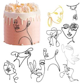 10PCS Boho Lady Face Cake Topper，SEILETOO Acrylic Minimalist Lady Cake Toppers Happy Birthday Decoration for Women Wedding Bridal Shower Party Supplies