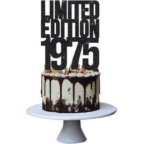 Limited Edition 1975 Cake Topper for 50th Men and Women Birthday Party ，Funny 50 and Fabulous Decoration，Handmade - Black