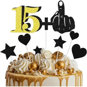 Sweet 16 Cake Topper, Black Happy 16th Birthday Cake Topper for Girls, 16 Years old Birthday Party Glitter Butterfly Cake Decorations Supplies