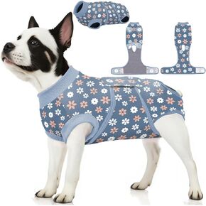 PetWarm Surgery Suit for Dogs Female,Bodysuit for Abdominal Wounds Skin Disease,Professional Pet Recovery Shirt Dog Abdominal Wounds Bandages Substitute E-Collar & Cone,Flower Pattern,Blue,XL