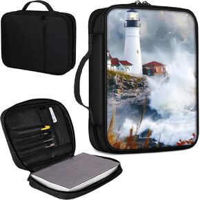 Bible Cover, Carrying Book Case Church Bag Bible Protective PU Leather Bible Covers with Handle and Zippered Pocket, for Standard and Large Size Bible 10.1x7.5x2 in,Lighthouse Beacon Clouds