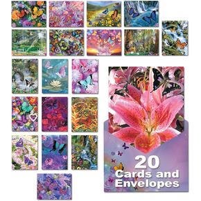 Leanin' Tree, On Butterfly Wings, Greeting Cards Assortment Box, All Occasion Cards Assortment Box with Envelopes (20 Assorted Cards and 22 Envelopes)