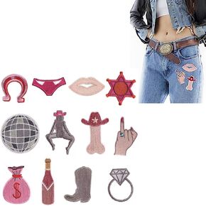 12pcs Cowgirl Iron Patches Sexy Sew on Patches Decorative Embroidered Appliques for Backpack Clothes Hats Jackets Girls Boys Women Men