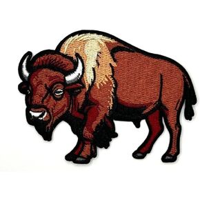 Buffalo Iron On Patch | Embroidered Western Buffalo Bison Bull Applique Appliques Iron On/Sew On Patches for Holes, Clothing, Jeans, Hat, Backpacks, Hats, Jackets, Clothes (Brown, 3.5 Inch)