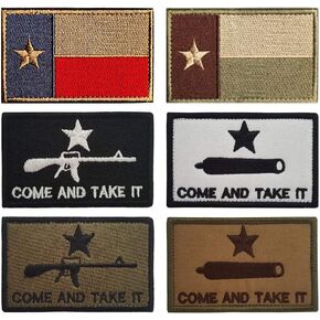 Antrix 6 Set Texas Flag and Come and Take it Tactical Patch with Hook & Loop Fastener Combat American Decorative Patch for Army Clothes Uniform,Tactical Backpack,Outdoor Activity