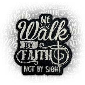 Walk by Faith 3 Inches Iron On/Sew On Embroidered Applique Patches, 2 Corinthians 5:7 Embroidery Patches, DIY Accessories for Backpacks, Army Vests, Bags, Hats, Clothes, Gift for Christian