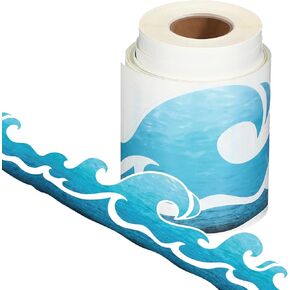 49.21 Ft Wave Boards Trim Ocean Beach Bulletin Boards Border Sea Theme Trim Boards Border Blue Self Adhesive School Border Wave Theme Classroom Decorations for School Home Office Chalkboard Supplies