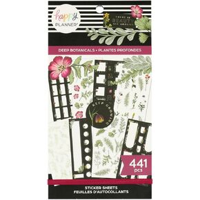 Happy Planner Sticker Pack for Calendars, Journals, and Diary Planners, Multicoloured Scrapbook Accessories, Deep Botanicals Theme, Classic Size, 30 Sheets, 441 Total Stickers