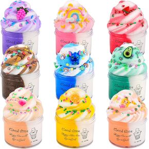Cloud Slime Kit, 9 Pack Slimes with Peach, Watermelon, Rainbow, Blue Cute Slime Charms, Scented DIY Putty Sludge Toy Gifts for Girls and Boys