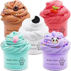 5 Pack Butter Slime Kit, Kids Party Favors, Visual and Tactile Experience, Stress Relief Toy, Goody Bag Toys, Birthday Gifts for Girls Boys