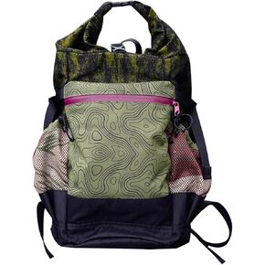 Outdoor Green Topographic Map Backpack, Expandable & Waterproof, Lightweight 17L Hiking Daypack with Multi-Pockets, Laptop Compartment for Camping Travel